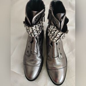 Karl Lagerfeld Silver Metallic Booties